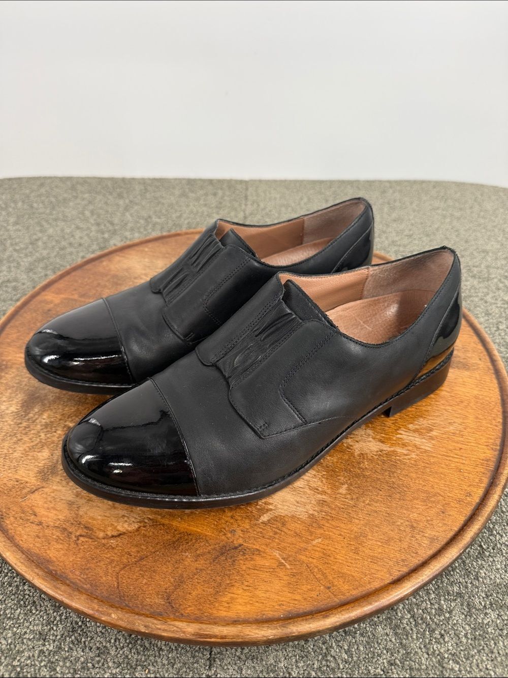 Vionic Shoes Wm 9 Jayla Black Leather Slip On Oxford Cap Toe Loafers Academia
